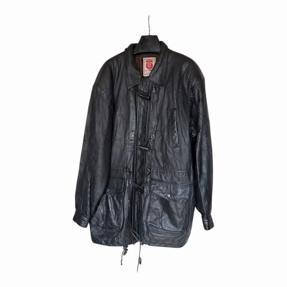 Vintage HI-TOP Black Leather Toggle Jacket Paisley Lined Men’s Medium